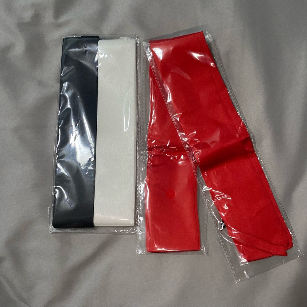 Black, Red, and White Satin Belts